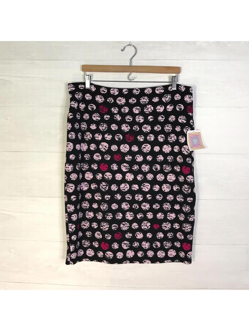 *NWT Flaw LuLaRoe Cassie Black Pink Dot Pencil Skirt 3XL Plus Stretch
